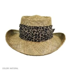 Scala Twisted Seagrass Gambler Hat With Leopard Scarf