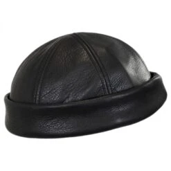 Six Panel Leather Skull Cap Beanie Hat