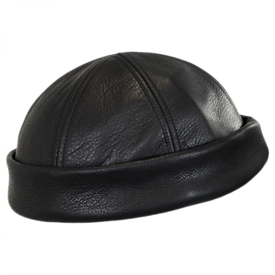 Six Panel Leather Skull Cap Beanie Hat 3 Six Panel Leather Skull Cap Beanie Hat