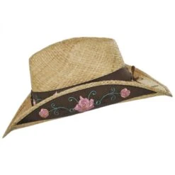 Pink Rose Raffia Straw Western Hat -Novel Accessories 281804