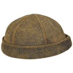 Six Panel Antique Leather Skull Cap Beanie Hat