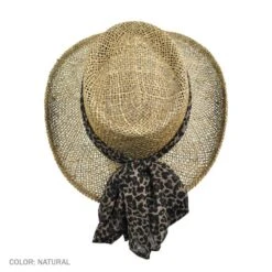 Scala Twisted Seagrass Gambler Hat With Leopard Scarf -Novel Accessories 31814