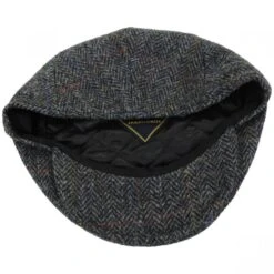 Harris Tweed Overcheck Herringbone Wool Ivy Cap - Charcoal -Novel Accessories 376736