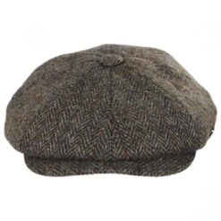 Harris Tweed Overcheck Herringbone Wool Newsboy Cap - Taupe