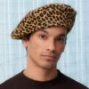 Leon Leopard Print Cowhide Beret