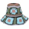 Fergie Granny Square Hand Crochet Toyo Straw Bucket Hat -Novel Accessories 432327