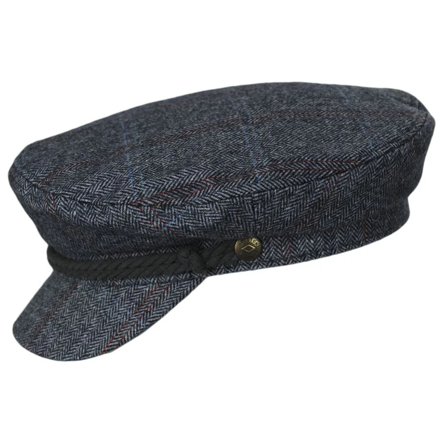 Wool Herringbone Plaid Fiddler Cap - Blue 4 Wool Herringbone Plaid Fiddler Cap - Blue - Image 2