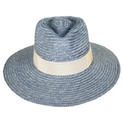Joanna Petite Brim Wheat Straw Fedora Hat - Light Gray