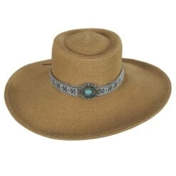 Turquoise Band Toyo Straw Gaucho Hat