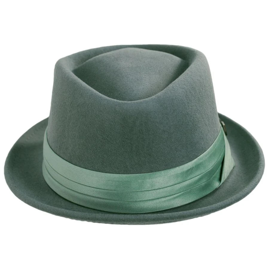 Stout Wool Felt Diamond Crown Fedora Hat - Mint Green 3 Stout Wool Felt Diamond Crown Fedora Hat - Mint Green