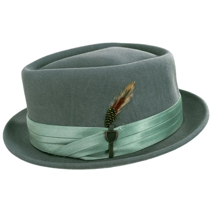 Stout Wool Felt Diamond Crown Fedora Hat - Mint Green 4 Stout Wool Felt Diamond Crown Fedora Hat - Mint Green - Image 2