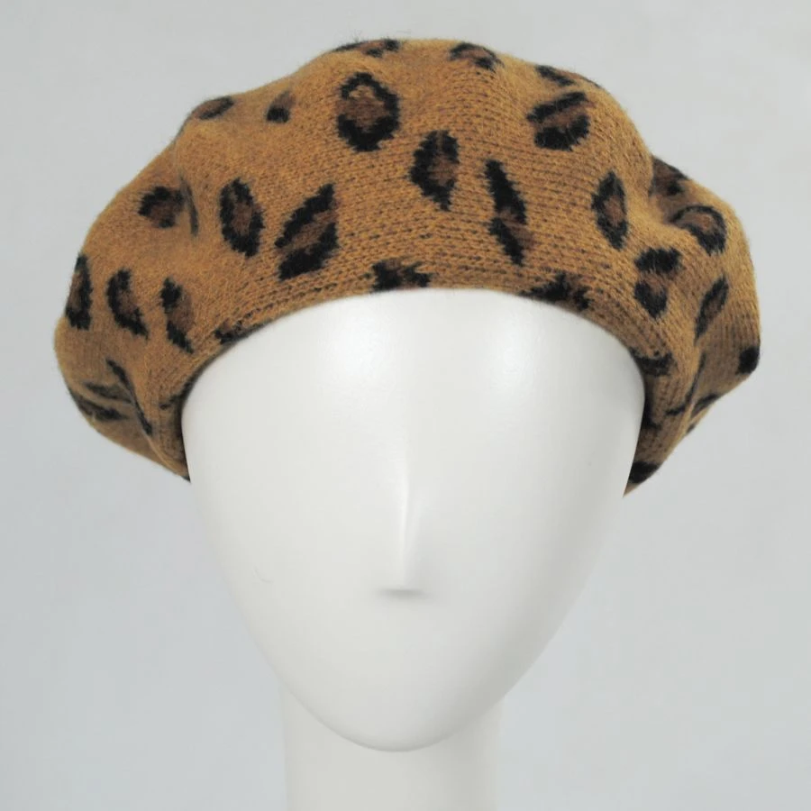 Leopard Knit Wool Blend Beret 3 Leopard Knit Wool Blend Beret