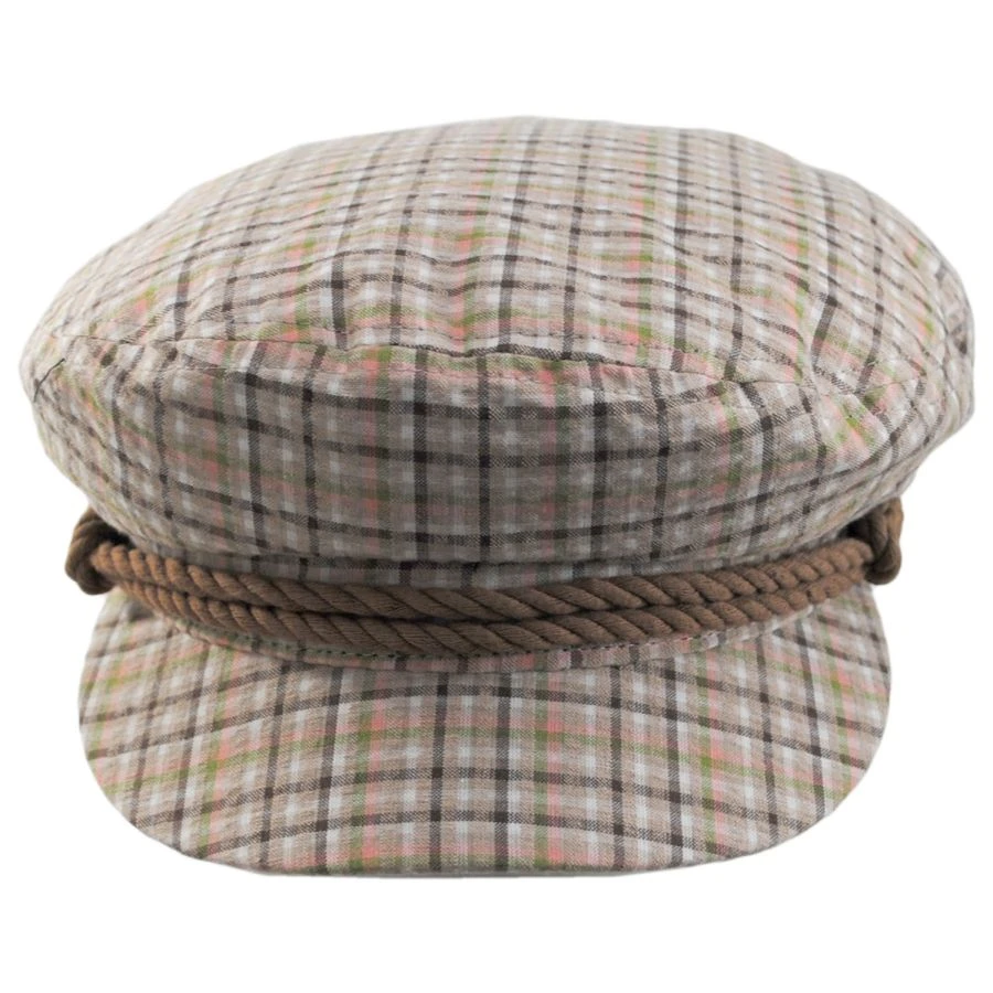 Cotton Seersucker Plaid Fiddler's Cap 3 Cotton Seersucker Plaid Fiddler's Cap
