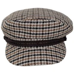 Wool Blend Houndstooth Fiddler Cap - Sand